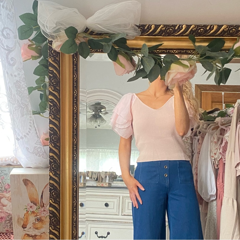 Ballet Pink Flutter Sleeve Sweater/Top